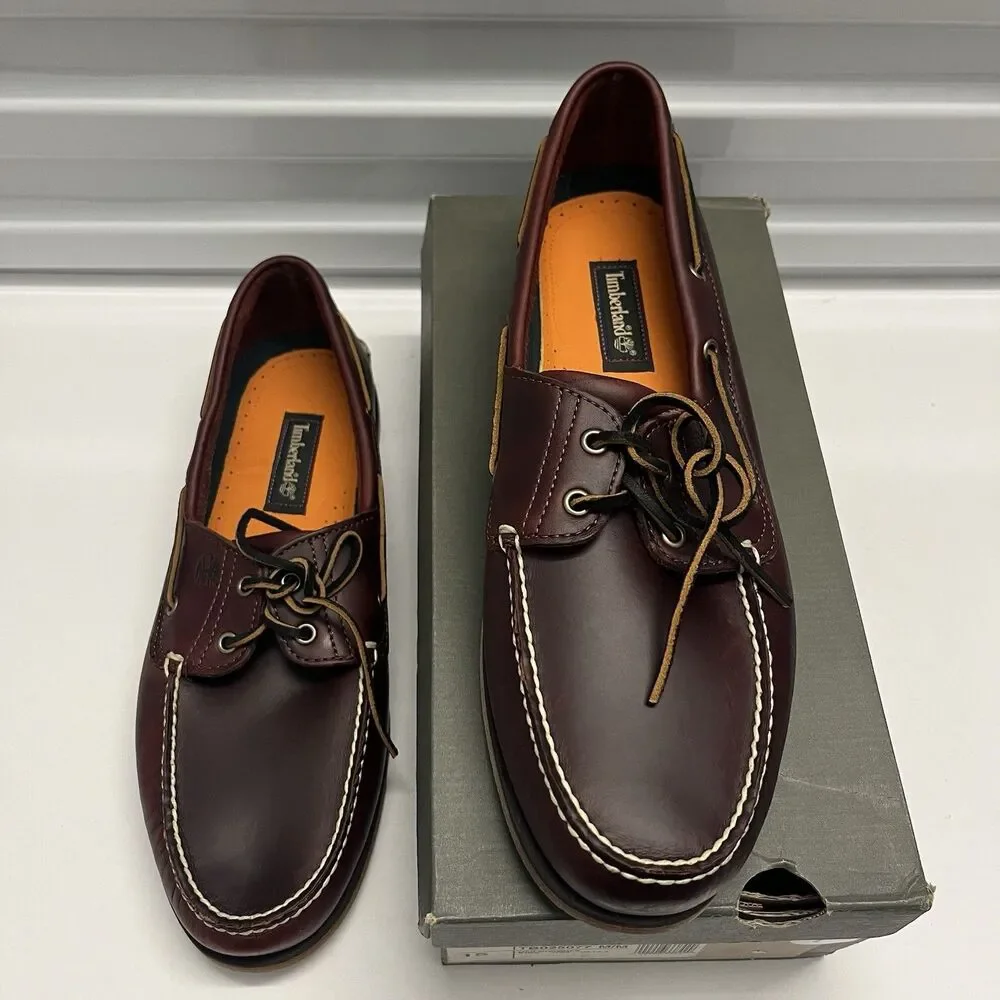 TIMBERLAND MENS CLASSIC 2 EYE ROOT BEER SHOE BROWN FULL GRAIN BOAT SHOE SZ 14